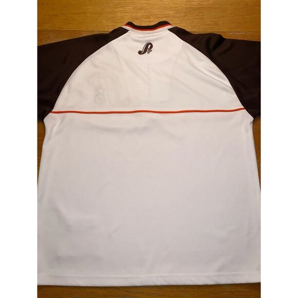 Southpole Vintage Style Polo Shirt L White & Brown Raglan Half-Zip Retro Sportsw - Picture 6 of 7